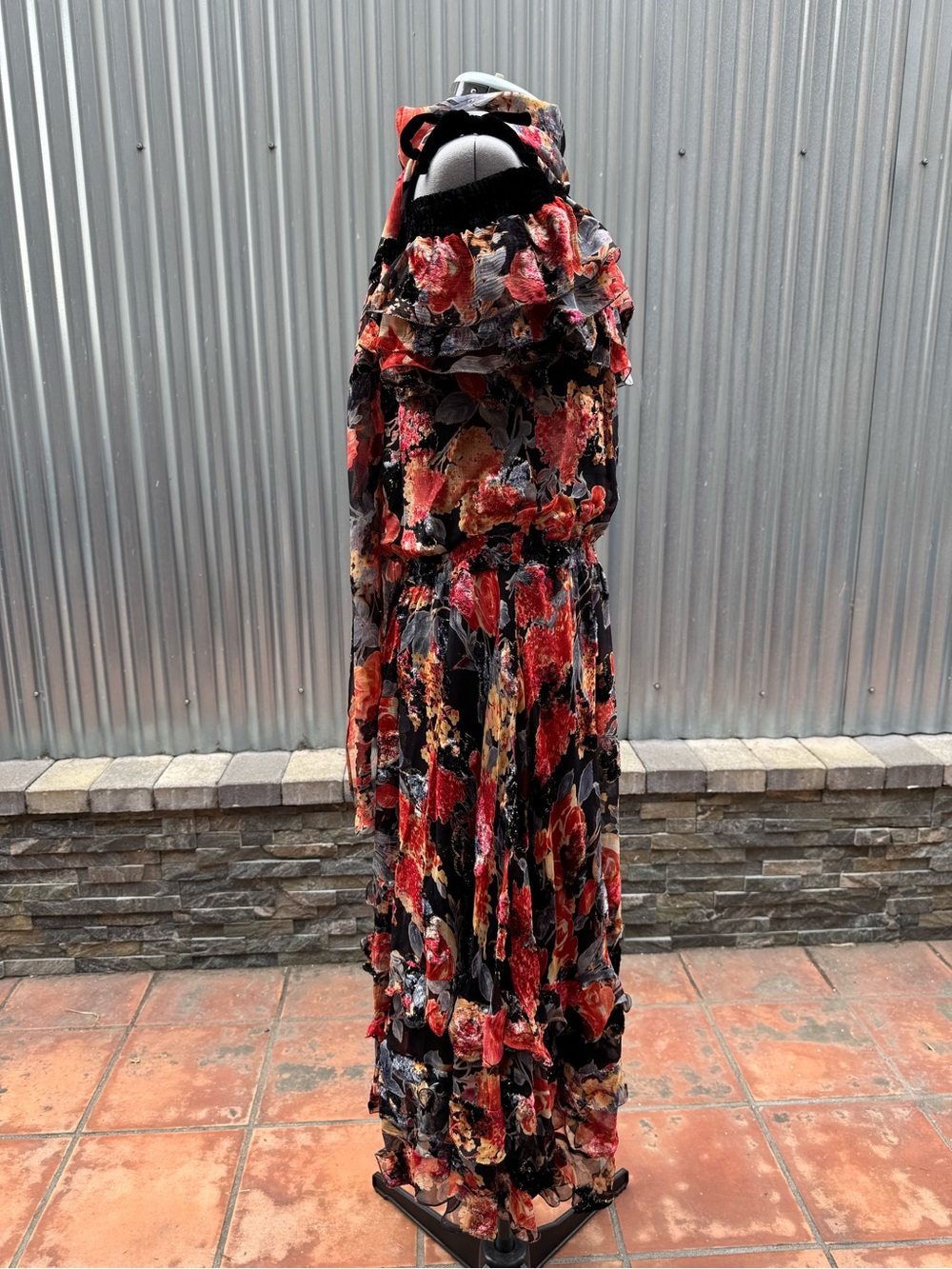 Vintage 1980s Diane Freis Limited Edition Silk Floral Ruffle Dress Boho - Picture 5 of 14
